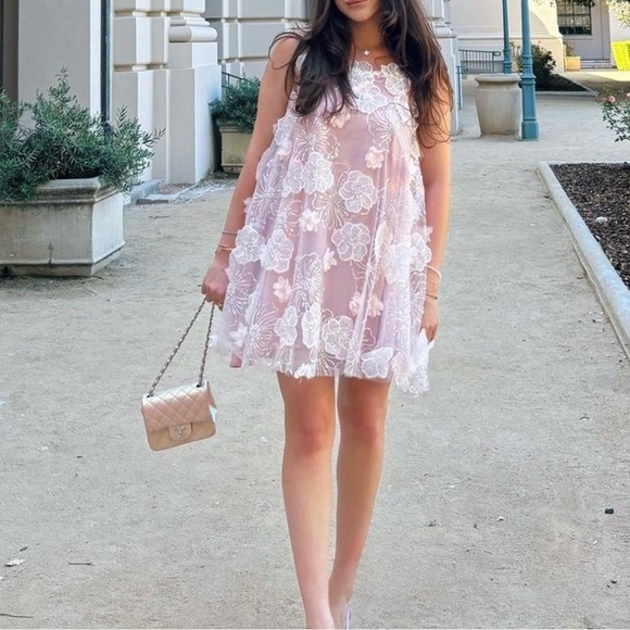 Chic Pink Floral Lace Midi Dress - Picture 1 of 3